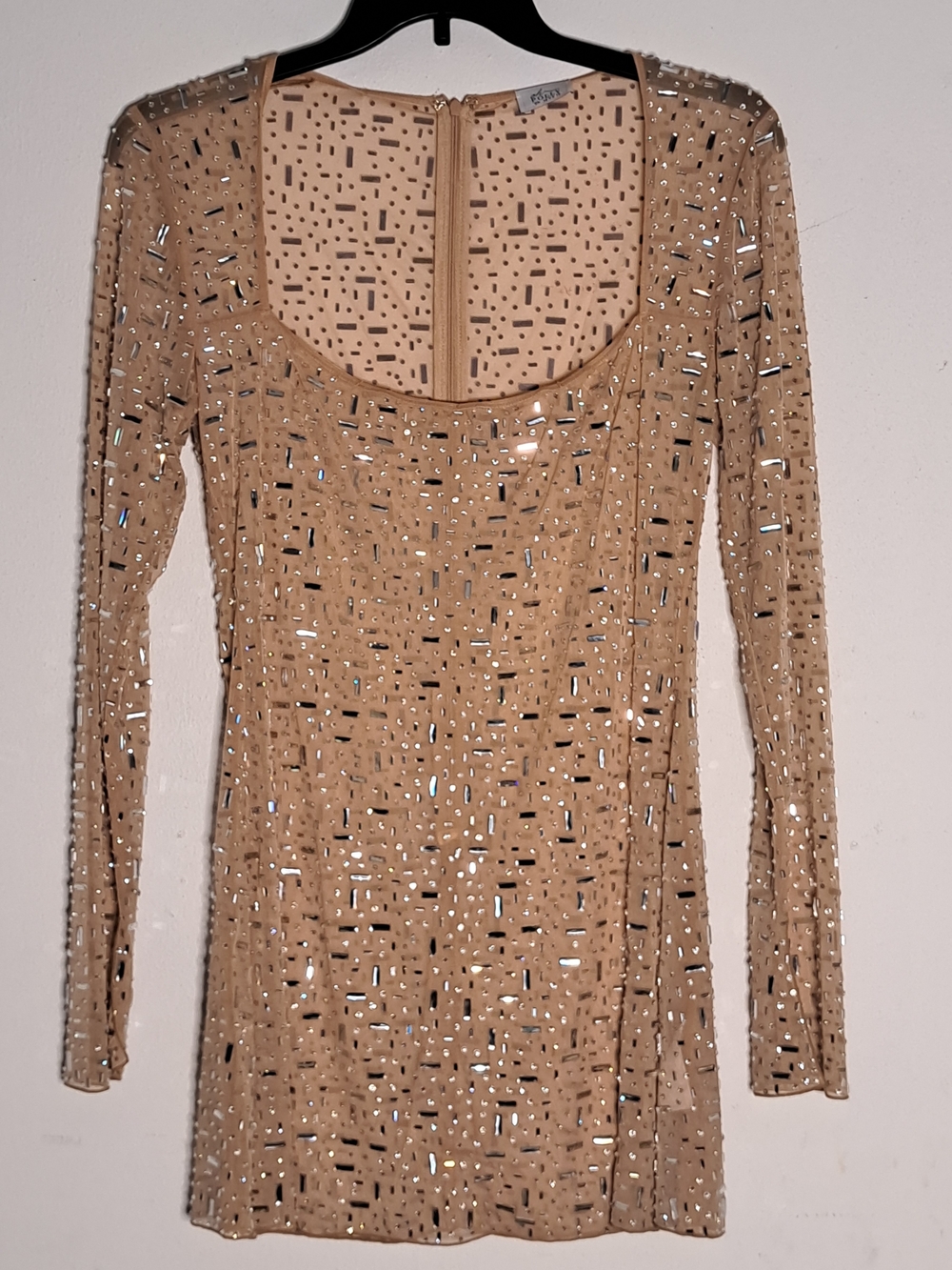 Oh Polly Nude Sequin Long Sleeve Mini Dress